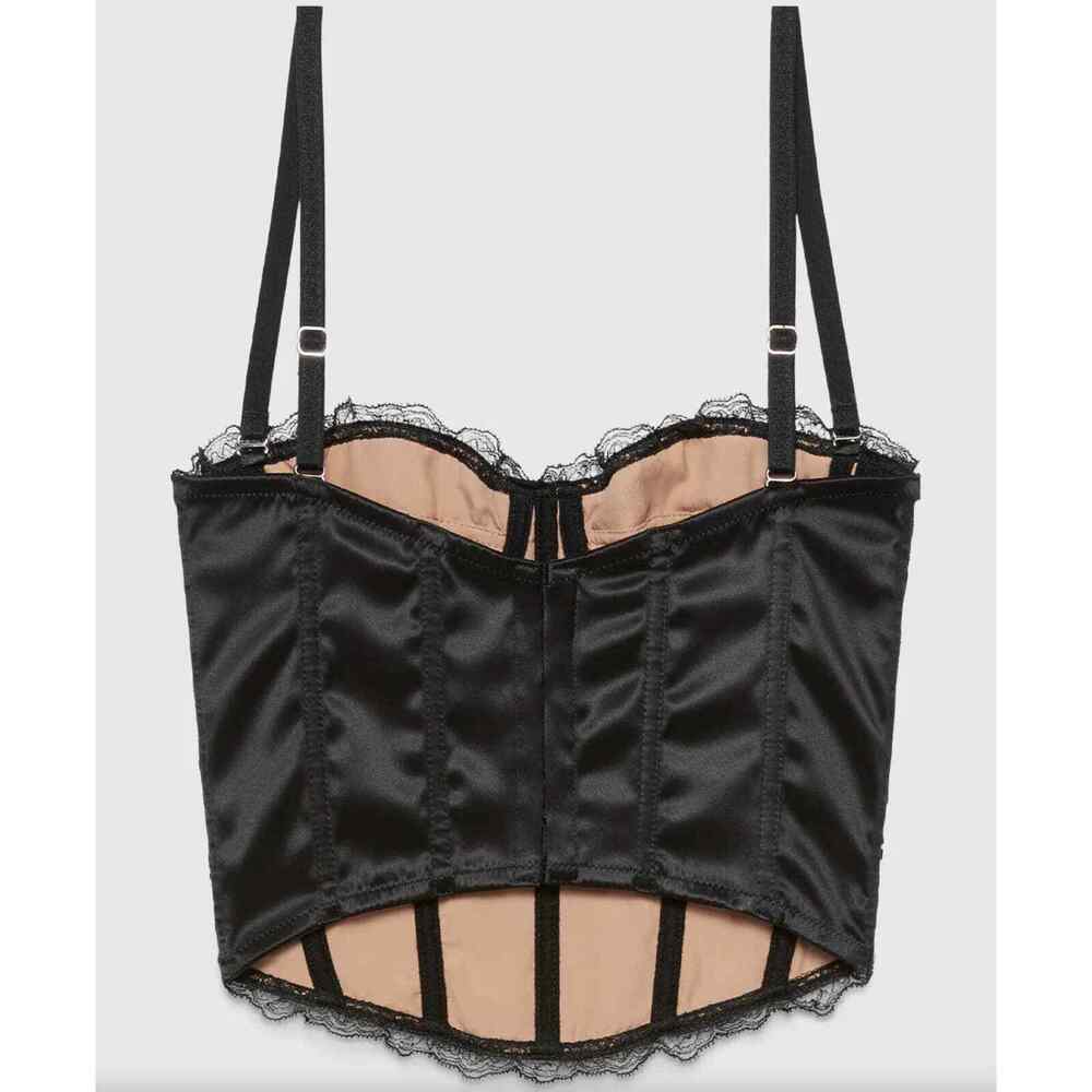 Gucci GG Net Corset Black Nude Lace All Over Logo Bustier Lace Shirt Top Medium - Picture 9 of 16